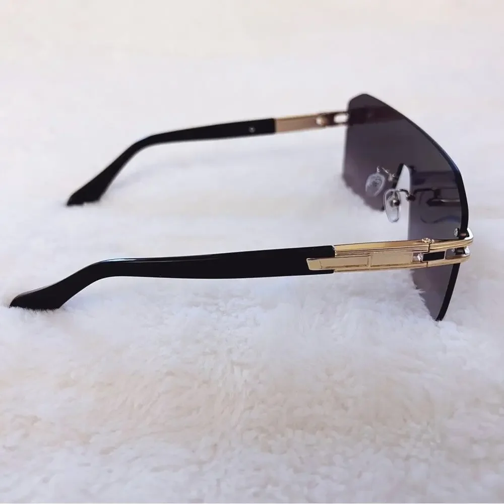 Sadie Black Oversized Rimless Flat-Top Sunglasses